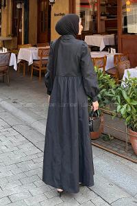 Lamelif Kuşaklı Terikoton Elbise Siyah