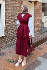 Lamelif Yelek-Etek İkili Tesettür Takım Bordo