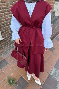 Lamelif Yelek-Etek İkili Tesettür Takım Bordo