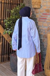 Lamelif Düğme Detaylı Tesettür Gömlek Mavi