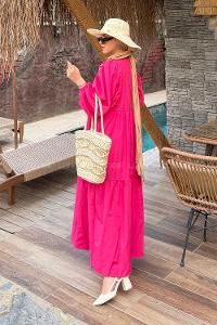 Fuchsia Crew Neck Cotton Printed Dresess