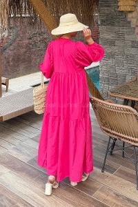 Fuchsia Crew Neck Cotton Printed Dresess