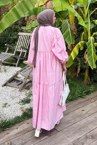 Candy Pink Crew Neck Cotton Printed Dresess