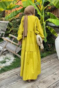 Lamelif Elica Tesettür Elbise Yağ Yeşili