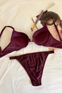 Lamelif Fitilli Destekli Sütyen Takım Mor Renk
