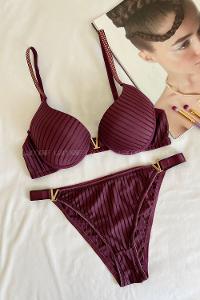 Lamelif Fitilli Destekli Sütyen Takım Mor Renk