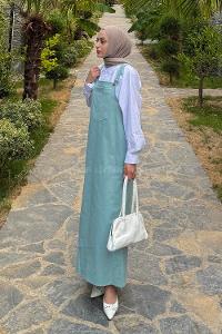 Lamelif Kanguru Cepli Tesettür Elbise Mint Yeşili