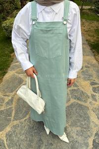 Lamelif Kanguru Cepli Tesettür Elbise Mint Yeşili