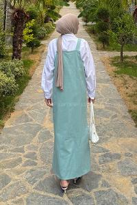 Lamelif Kanguru Cepli Tesettür Elbise Mint Yeşili