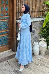 Kat Detaylı Tesettür Elbise Bebe Mavisi