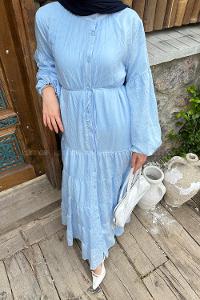 Kat Detaylı Tesettür Elbise Bebe Mavisi