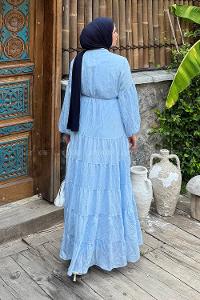 Kat Detaylı Tesettür Elbise Bebe Mavisi