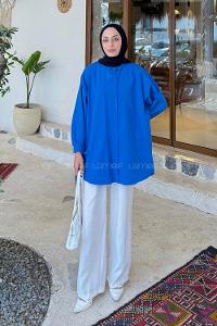 Saxe Shirt Collar Long Arm Cotton Shirt