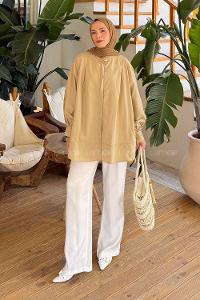 Lamelif Manşeti Biyeli Tunik Krem