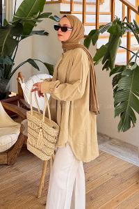 Lamelif Manşeti Biyeli Tunik Krem