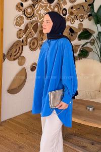 Lamelif Manşeti Biyeli Tunik Mavi