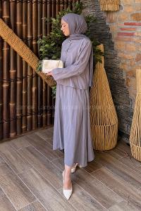 Lamelif Modal Etek - Bluz İkili Takım Gri