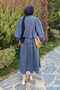 Lamelif Modal Etekli Tesettür Takım İndigo