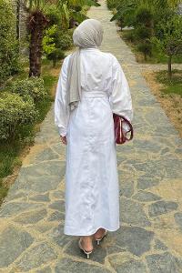 White Normal Neck Gabardin Dresess