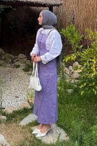 Lamelif Önü Boydan Düğmeli Salopet Lila