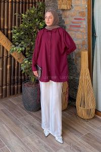 Lamelif Oversize Gömlek Bordo