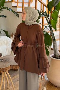 Bitter Brown Shirt Collar Long Arm Cotton Shirt