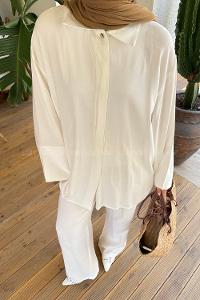 Lamelif Süs Dikişli Kemerli Takım Ekru