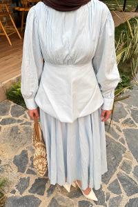 Lamelif Vual Kuşaklı Tesettür Elbise Bebe Mavisi