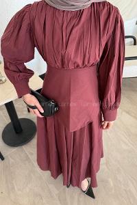 Lamelif Vual Kuşaklı Tesettür Elbise Bordo