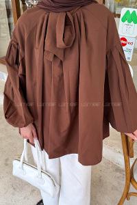 Lamelif Yaka Fular Detaylı Gömlek Acı Kahve