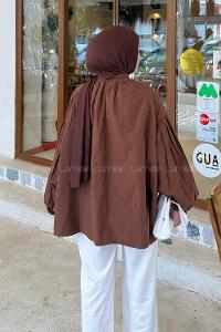 Lamelif Yaka Fular Detaylı Gömlek Acı Kahve