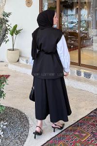 Lamelif Yelek-Etek İkili Tesettür Takım Siyah