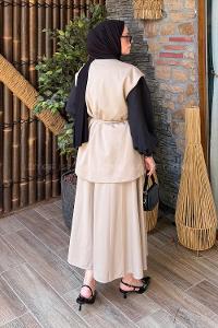 Lamelif Yelek-Etek İkili Tesettür Takım Vizonrengi