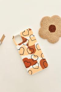 Lamelif  ıPhone 11 Sarı Kalp Baskılı Telefon Kılıfı