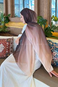 Lamelif Degrade Desen Soft Şal Acı Kahve Bej