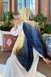 Lamelif Degrade Desen Soft Şal Lacivert Sarı