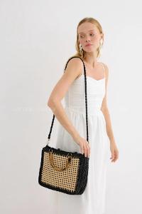 Lamelif Hazeranlı Hasır Çanta Siyah