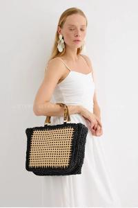 Lamelif Hazeranlı Hasır Çanta Siyah