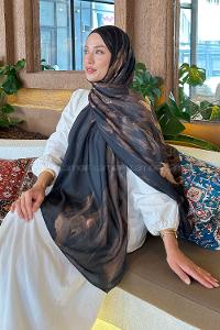 Lamelif Sulu Boya Desen Soft Şal Camel