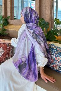 Lamelif Sulu Boya Desen Soft Şal Mor Lila