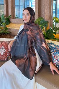 Lamelif Sulu Boya Desen Soft Şal Sütlü Kahve