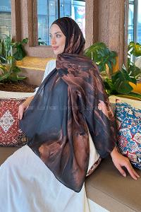 Lamelif Sulu Boya Desen Soft Şal Sütlü Kahve