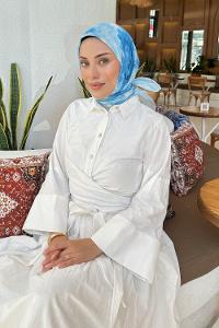 Lamelif Batik Çiçek Desen Soft Eşarp Bebe Mavisi