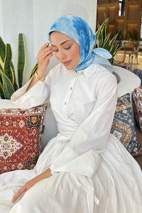 Lamelif Batik Çiçek Desen Soft Eşarp Bebe Mavisi