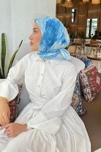 Lamelif Batik Çiçek Desen Soft Eşarp Bebe Mavisi