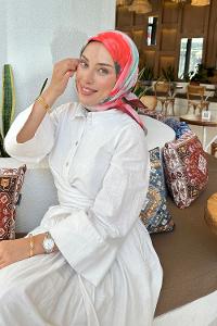 Lamelif Batik Çiçek Desen Soft Eşarp  Bordo