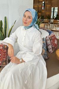 Lamelif Batik Çiçek Desen Soft Eşarp Çağla Yeşili Mavi