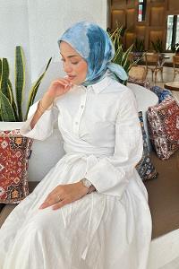 Lamelif Batik Çiçek Desen Soft Eşarp Çağla Yeşili Mavi