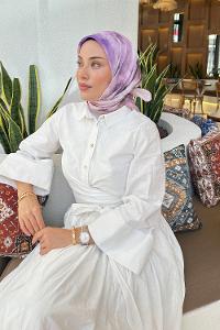 Lamelif Batik Çiçek Desen Soft Eşarp Lila