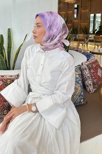 Lamelif Batik Çiçek Desen Soft Eşarp Lila